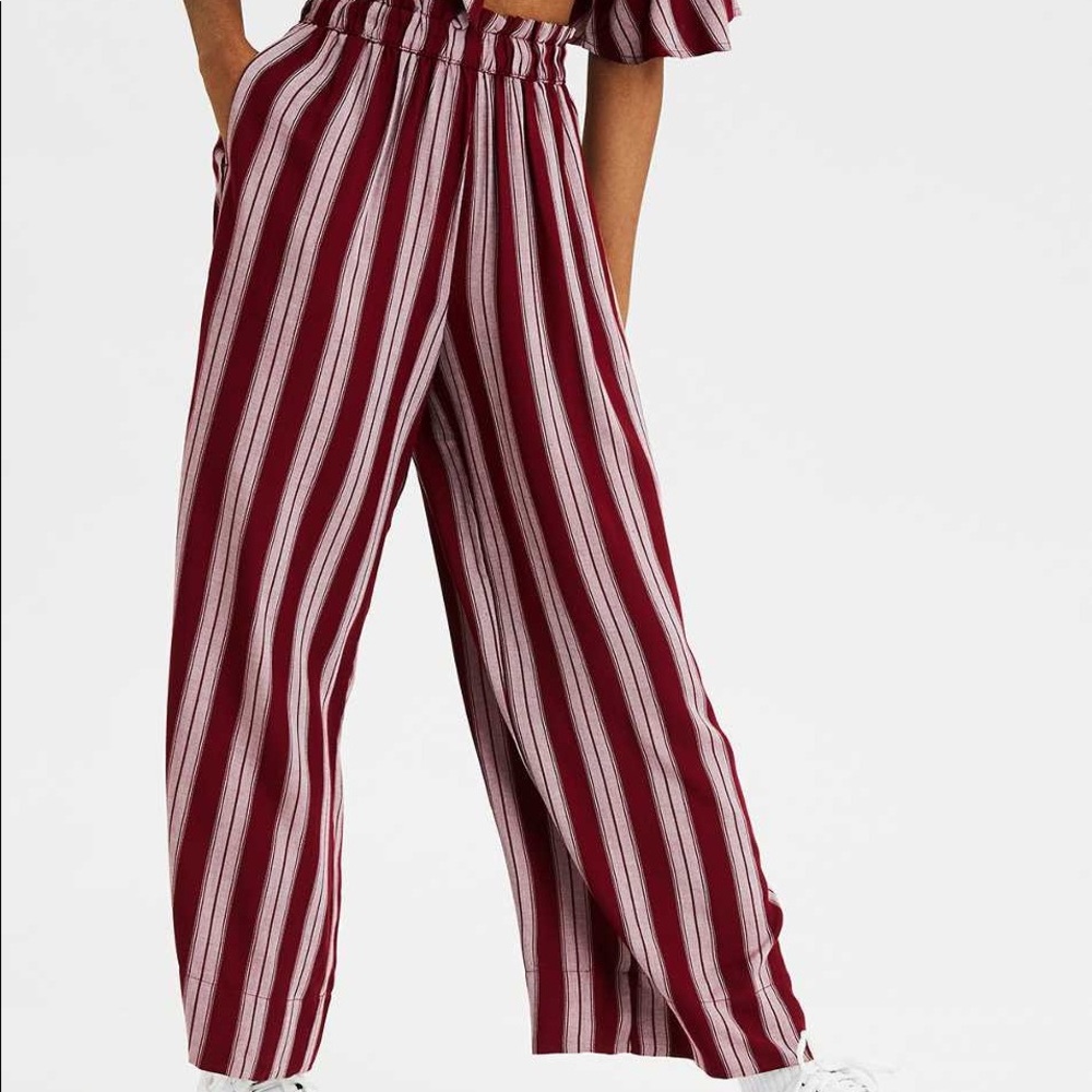 american eagle high waisted striped paperbag pant